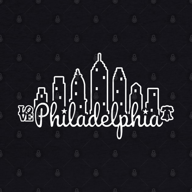 Philly Skyline Script White Line Art Philadelphia Love Liberty Bell by TeeCreations